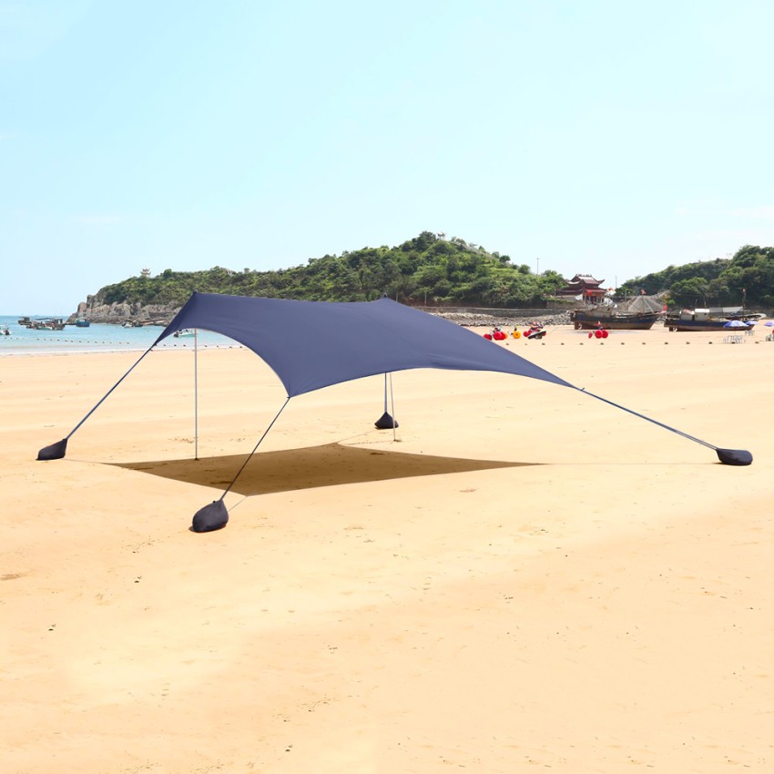 Tenda spiaggia mare gazebo portatile 2,3 x 2,3 m protezione UV antivento Formentera