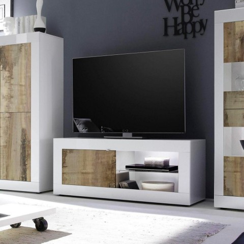 Móvel de TV móvel sala de estar branco brilhante em madeira Diver BW Basic. Promoção