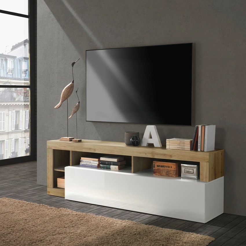 Fergus Móvel de TV parede sala de estar moderno 220x43 cm branco