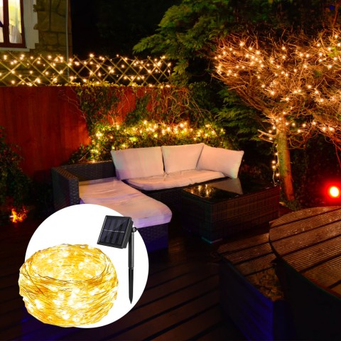 Grinalda solar de 200 luzes LED Natal jardim varanda festa NestX Promoção