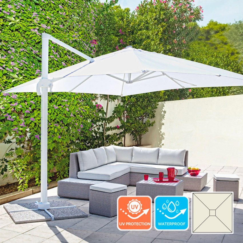 Guarda-sol de Jardim em Alumínio com Poste Descentrado para Casa e Locais 3x3m Paradise White