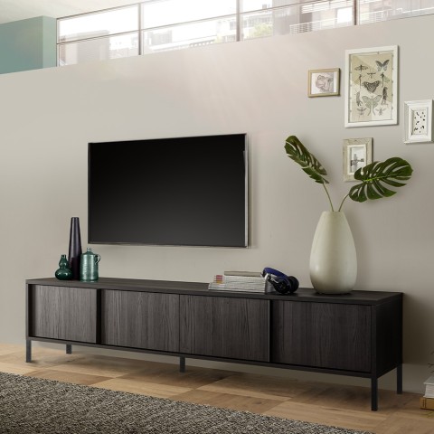 Móvel para TV com design moderno para a sala de estar, com 4 portas na cor preta Montgomery Steel. Promoção