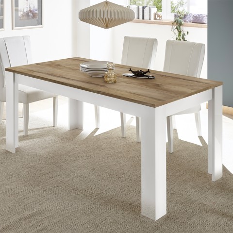 Mesa de jantar cozinha moderna 180x90cm branco brilhante em madeira Echo Basic. Promoção