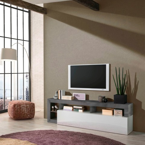 Móvel para TV moderno com design de 184cm em preto e branco brilhante Dorian BX. Promoção