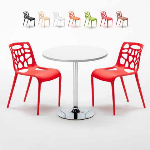 Mesa Redonda com 2 Cadeiras Café Cozinha, 70x70cm, Gelateria Long island Promoção