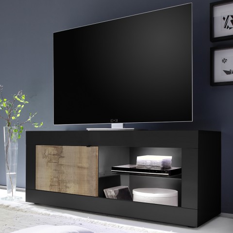 Móvel porta TV moderno industrial preto em madeira de 140cm Diver NP Basic Promoção