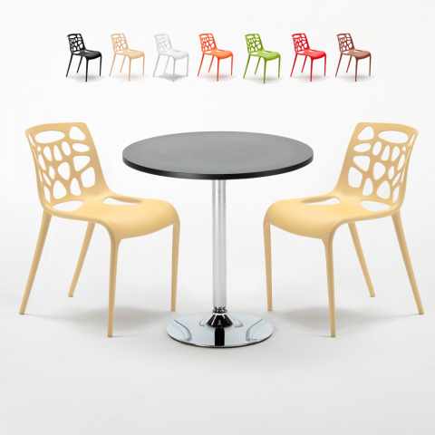 Mesa Redonda Preta com 2 Cadeiras 70x70cm Cosmopolitan Promoção