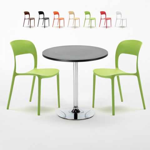 Mesa Redonda Preta c/2 Cadeiras para Sala, Cozinha, 70x70cm, Restaurant Cosmopolitan Promoção