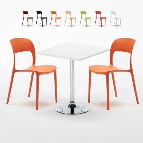 Mesa Café Quadrada Branca com 2 Cadeiras 70x70cm, Restaurant Cocktail Promoção