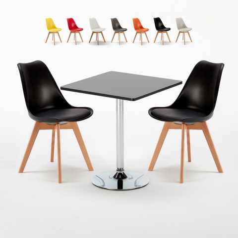 Mesa Quadrada Preta com 2 Cadeiras para Interior, 70x70cm, Nordica Mojito Promoção