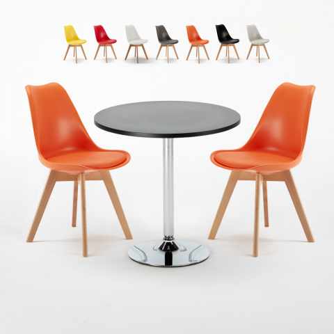 Mesa Redonda Preta com  2 Cadeiras p/Uso Interior 70x70cm Nordica Cosmopolitan Promoção