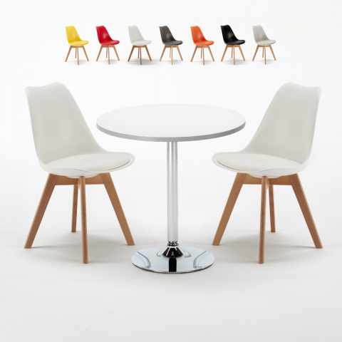 Mesa Redonda com 2 Cadeiras para Uso Interior, 70x70cm, Nordica Long Island Promoção