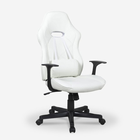 Cadeira de gaming escritório ergonómica com almofada lombar branca Estoril Light Promoção