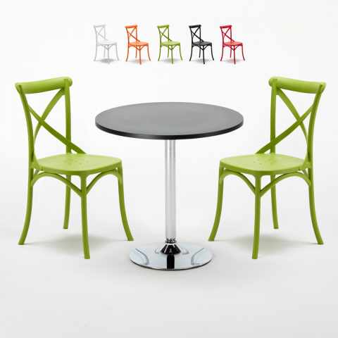 Mesa Redonda Preta com 2 Cadeiras para Interior 70x70cm Cosmopolitan Promoção
