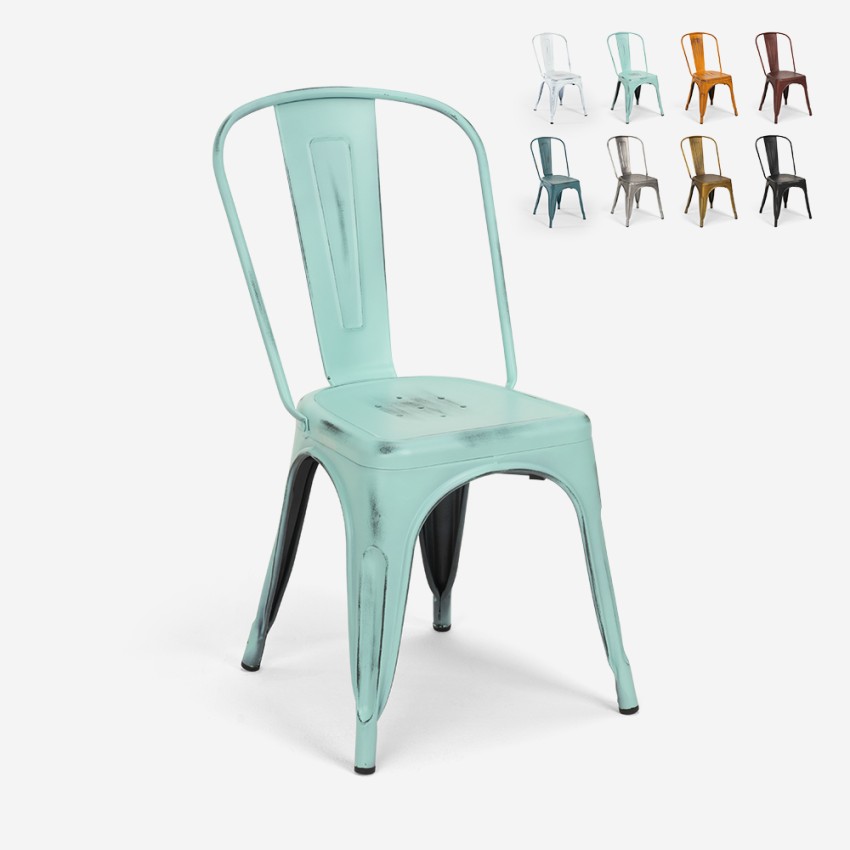 Cadeiras design industrial de metal vintage, estilo shabby chic, Tolix Steel Old com descontos