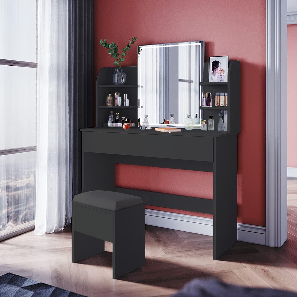 Toucador maquilhagem espelho moderno com Luzes LED preto Astrid Black