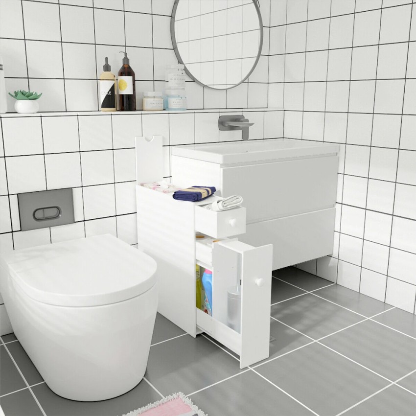 Moposh: móvel porta objetos de casa de banho com design fino e espaço otimizado