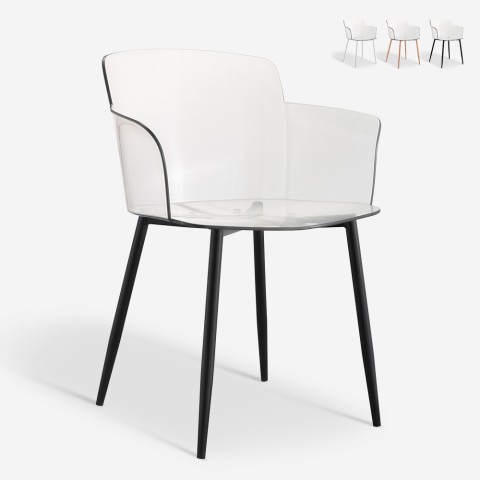 Cadeira policarbonato transparente com braços e pernas de madeira Suntree Promoção