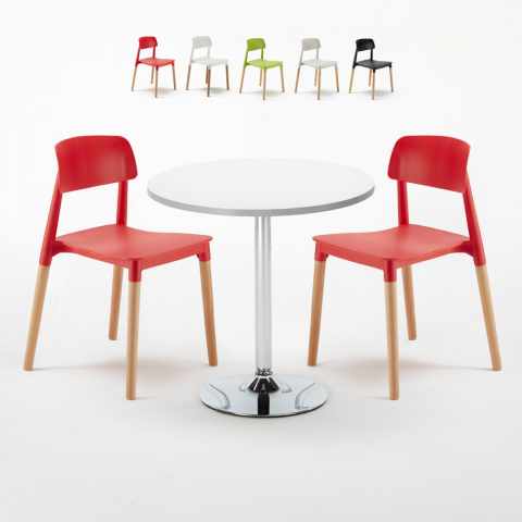 Conjunto de Mesa Redonda com 2 Cadeiras Modernas, 70x70cm, Barcellona Long Island Promoção