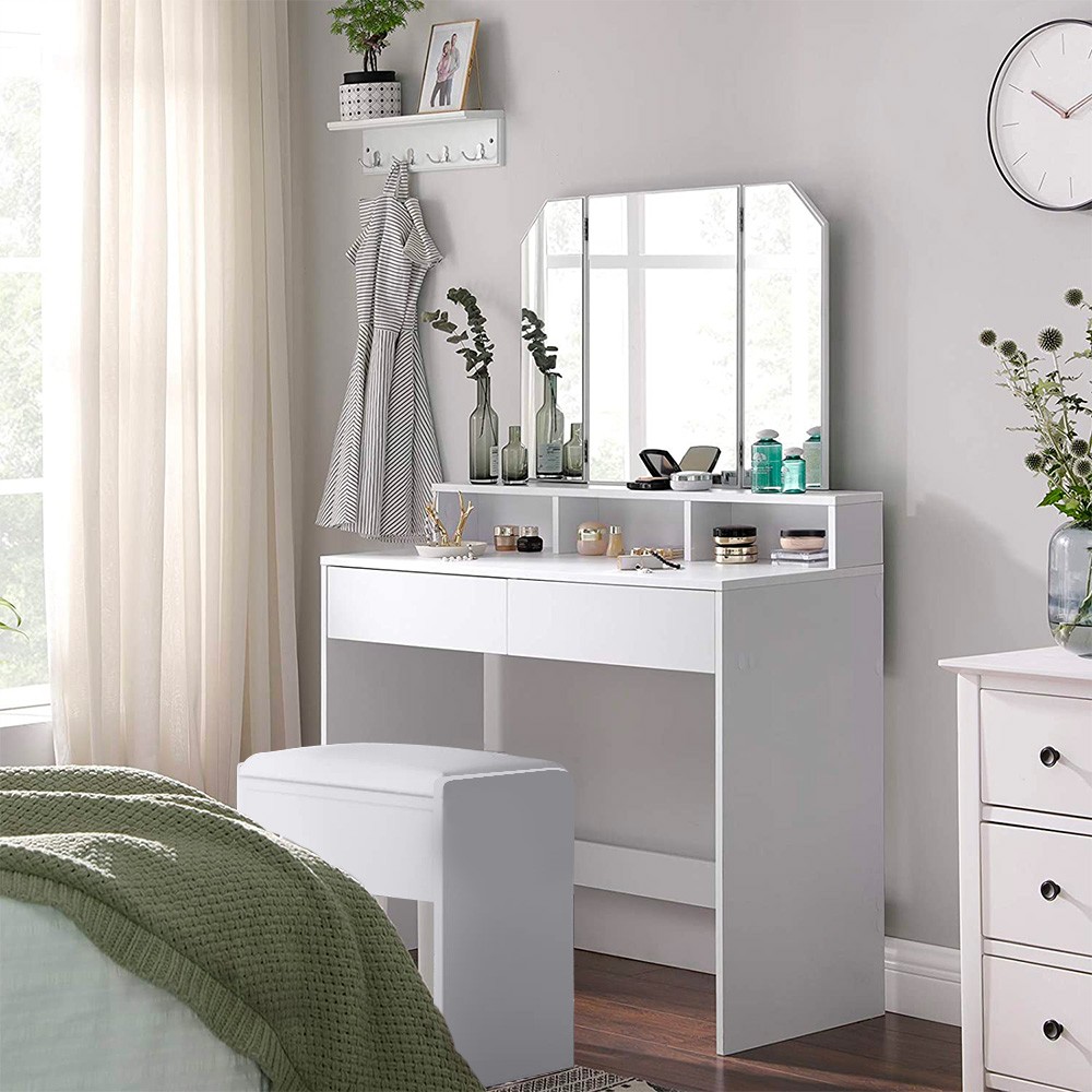Toucador maquilhagem 2 gavetas console make up espelho banco Maggie