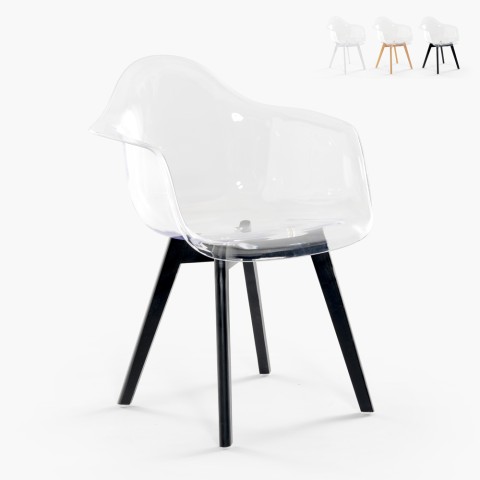 Cadeira Moderna Transparente c/Pernas de madeira Arinor Promoção