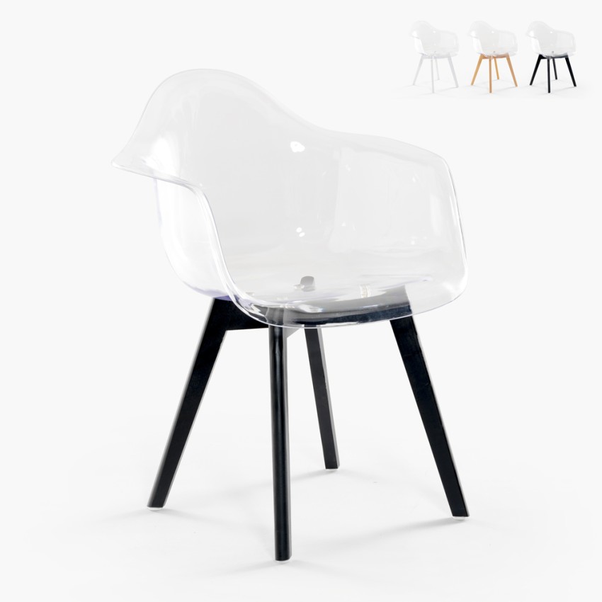 Cadeira Moderna Transparente c/Pernas de madeira, Arinor Promoção