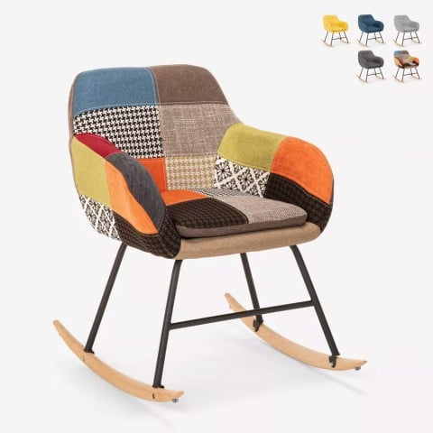 Cadeira de Balanço Moderna em Tecido Patchwork, Woodpecker Promoção