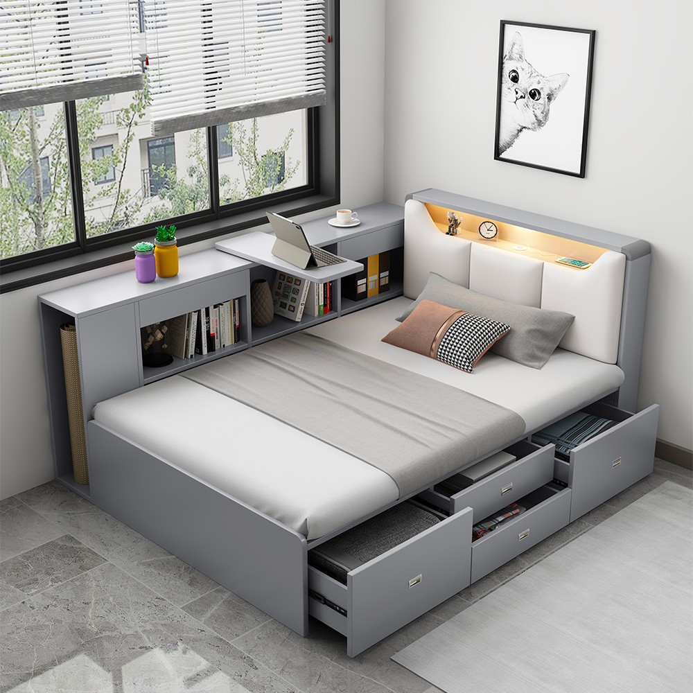 Cama estilo francês 120x190 arrumação móvel Stellan