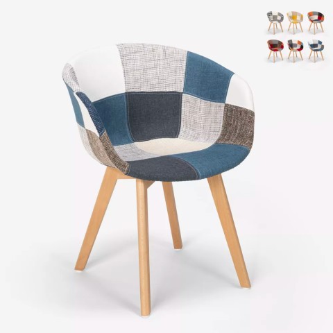 Cadeira Patchwork de estilo Nórdico em Madeira e Tecido para Cozinha Bar Restaurante, Pigeon Promoção