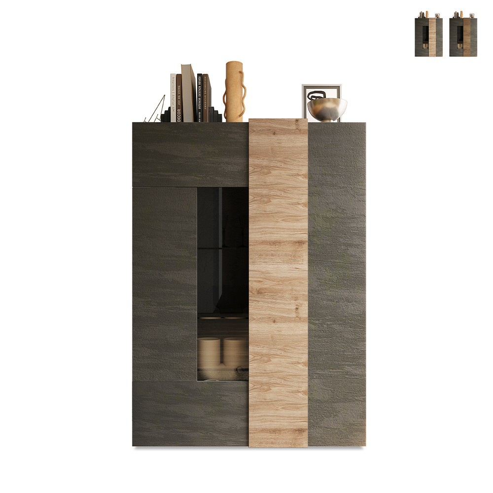 Vitrine Moderna para Sala de estar com 2 Portas em Madeira Cinzenta Adalia