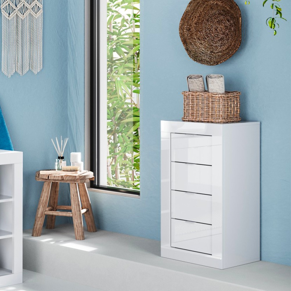Armário Móvel Cómoda 4 Gavetas 42x35x78cm Quarto Casa de Banho Cherie