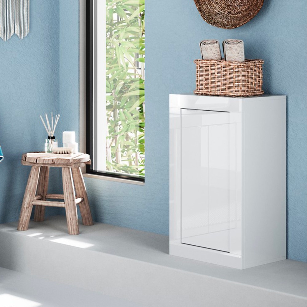 Armário de Casa de Banho com Economia de Espaço 1 porta 42x35x78cm Branco Brilhante Sammy