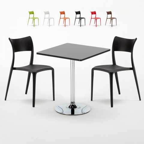 Mesa Quadrada Preta com 2 Cadeiras para Cozinha Leve Moderna, 70x70cm, Parisienne Mojito Promoção