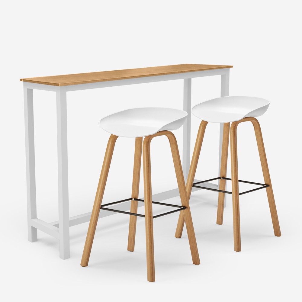 Conjunto de Mesa Alta com 2 Bancos Madeira Branca Vineland