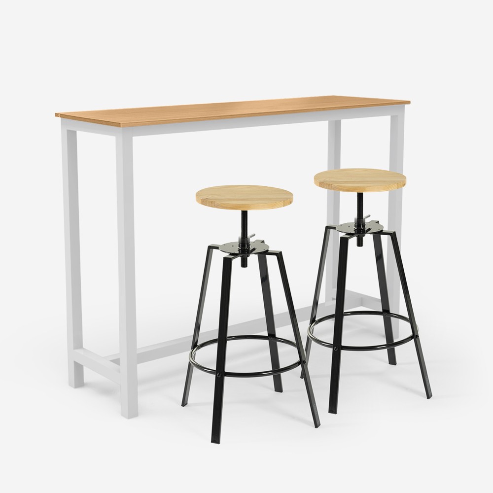 Mesa Alta Branca em Madeira com 2 Bancos Giratórios 140x40cm Creswell