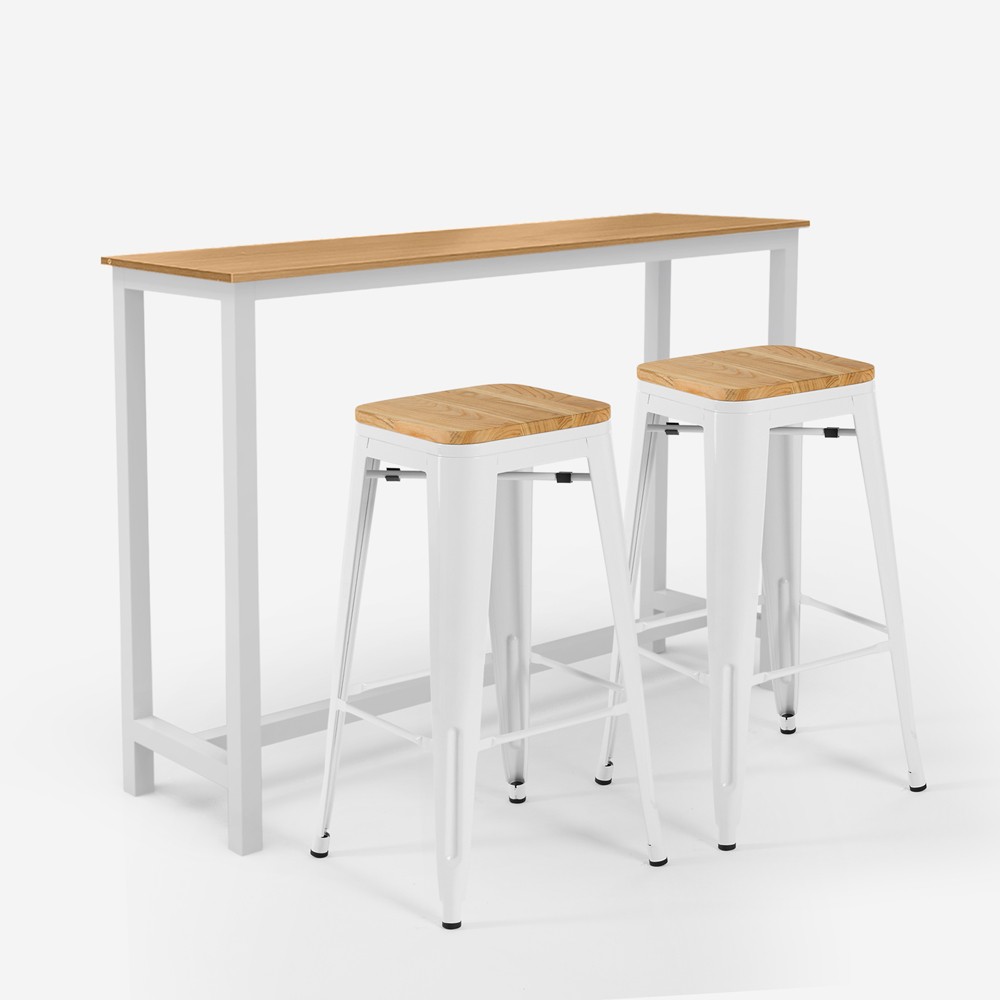 Conjunto de Mesa Alta com 2 Bancos de Bar Branco Madeira Trenton