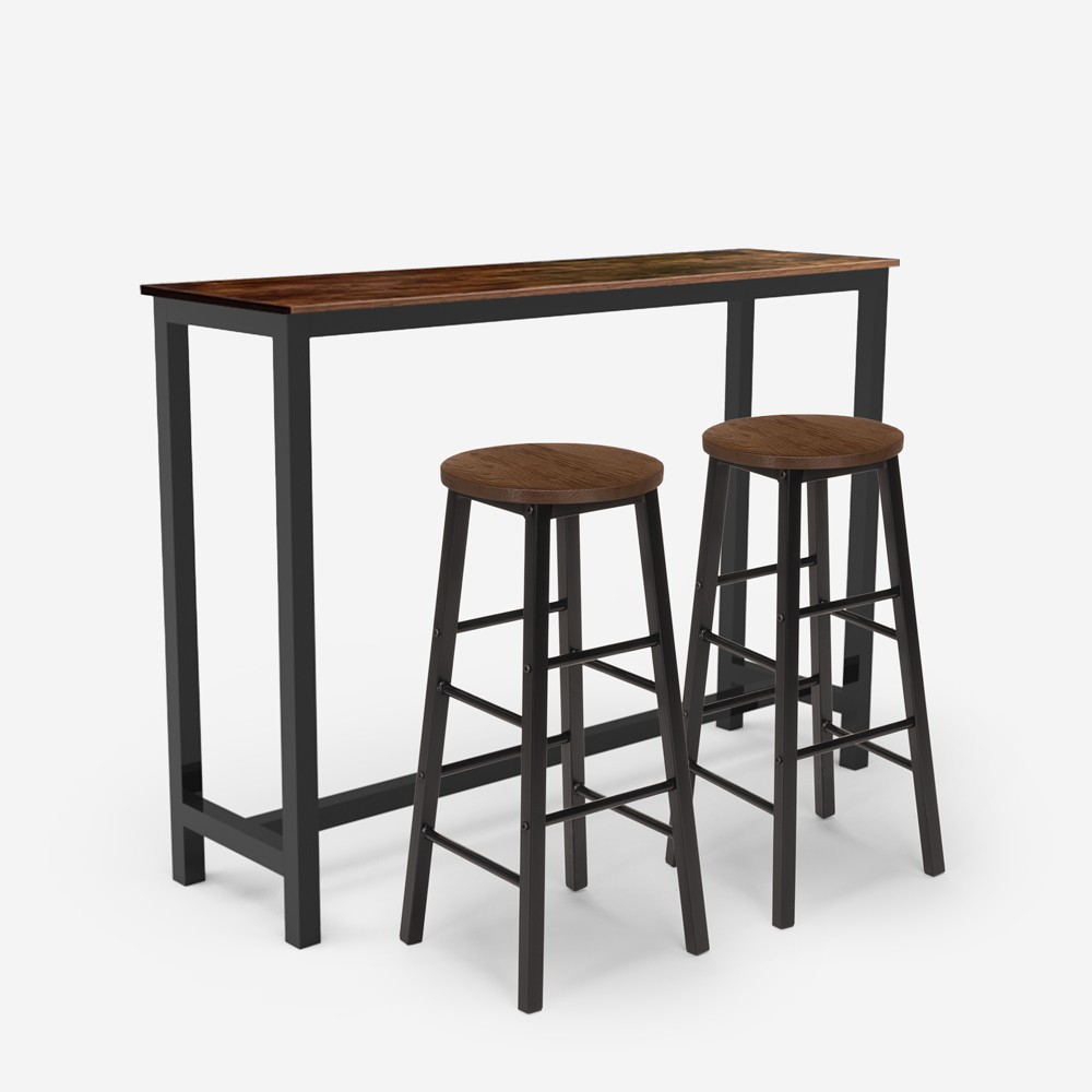 Conjunto de Mesa Alta e 2 Cadeiras para Café Bar Esplanada 140x40 Pinetown
