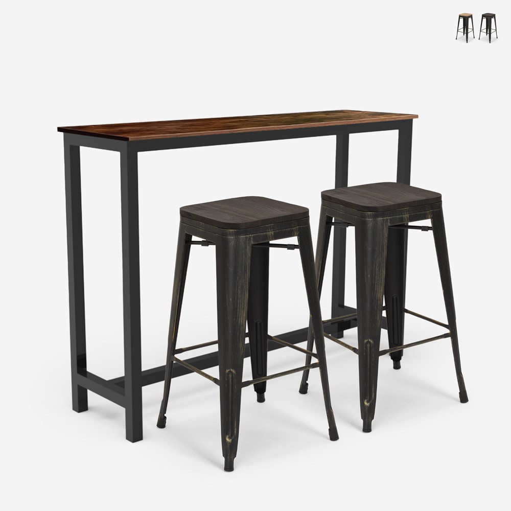 Conjunto de Mesa de Cozinha Alta 140x40 2 Bancos Bar Café Oakwood