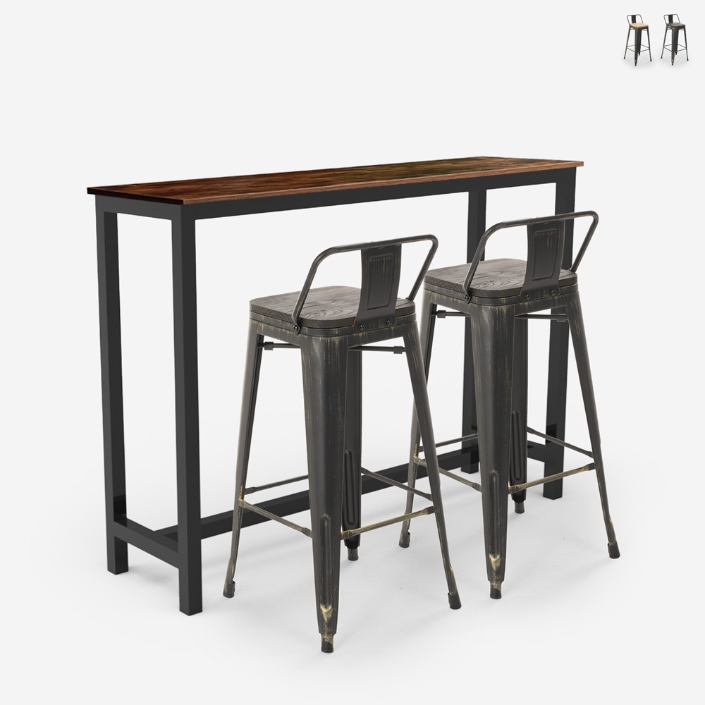 Conjunto de Mesa e 2 Bancos Altos com Encosto Moderno Elegante 140x40 Ludlow