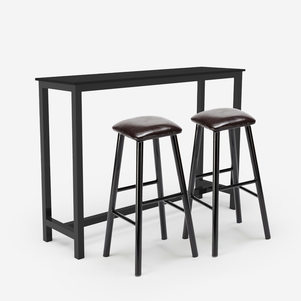 Conjunto de Mesa de Cozinha Alta Preta com 2 Bancos Spickard