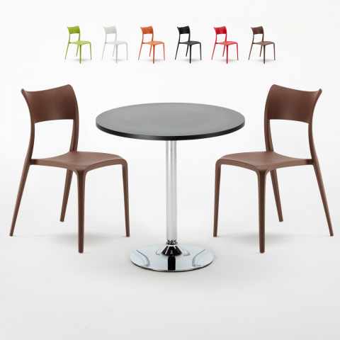 Conjunto de Mesa Redonda Preta c/2 Cadeiras, 70x70cm, Parisienne  Promoção