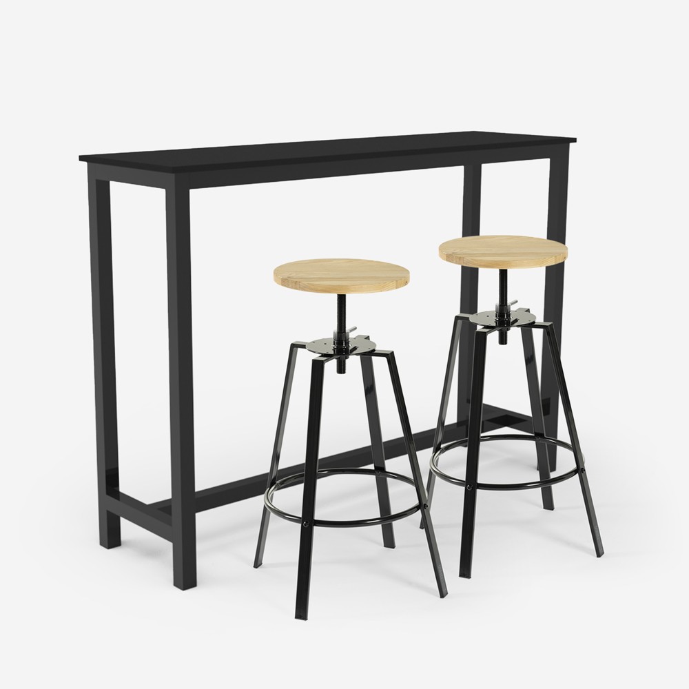 Conjunto de 2 Bancos com Mesa Alta Bar Café Esplanada 140x40cm Essex