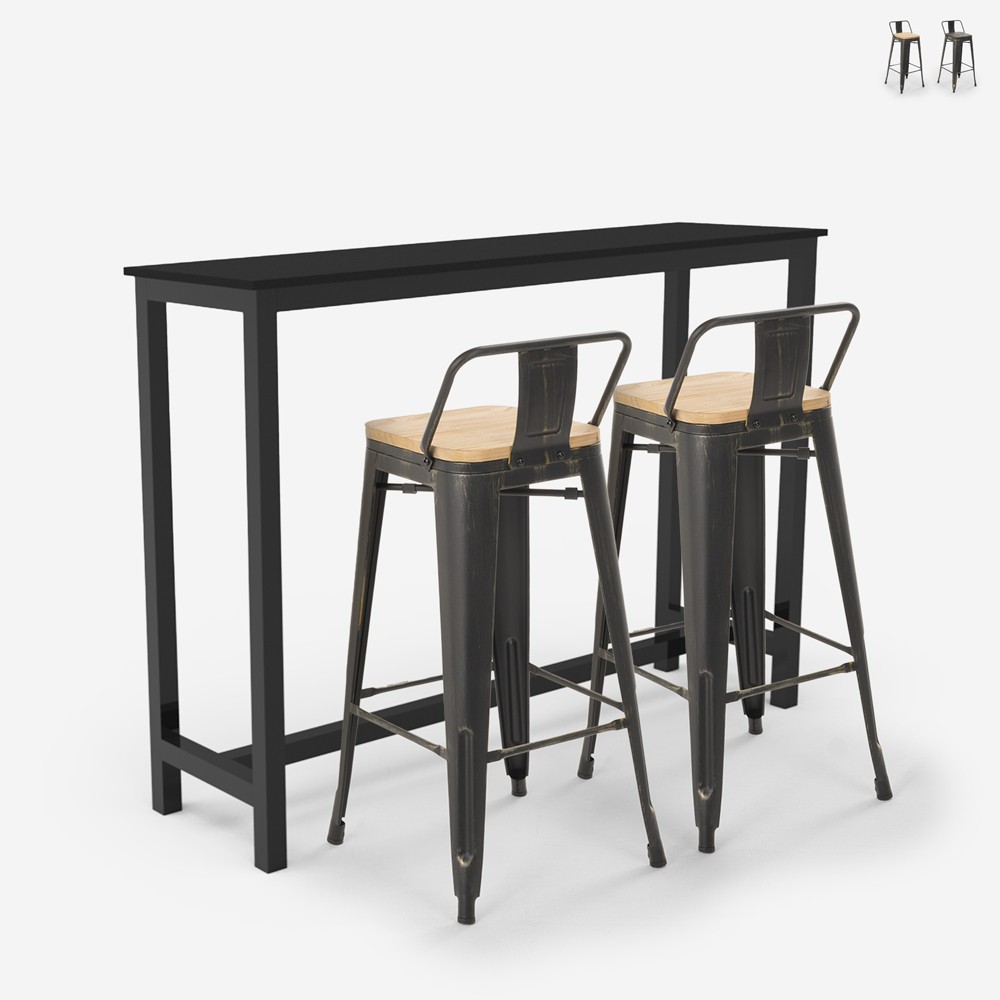 Conjunto de Mesa Preta e 2 Bancos Moderna e Elegante Rexford