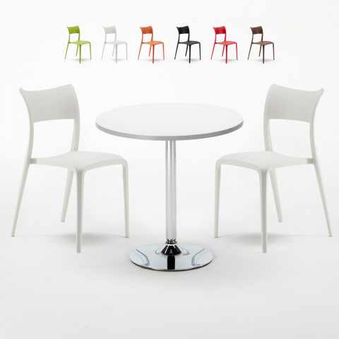 Mesa Redonda Branca com 2 Cadeiras 70x70cm Parisienne, Long island Promoção