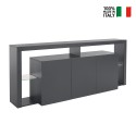 Aparador 3 portas 200x40x80cm estante moderna prateleiras de vidro Pibrac Descontos