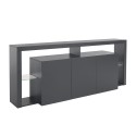 Aparador 3 portas 200x40x80cm estante moderna prateleiras de vidro Pibrac Estoque