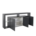 Aparador 3 portas 200x40x80cm estante moderna prateleiras de vidro Pibrac Modelo