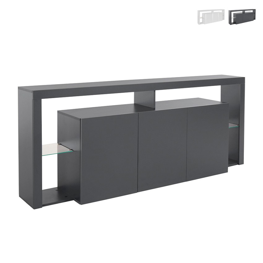 Aparador 3 portas 200x40x80cm estante moderna prateleiras de vidro Pibrac Promoção