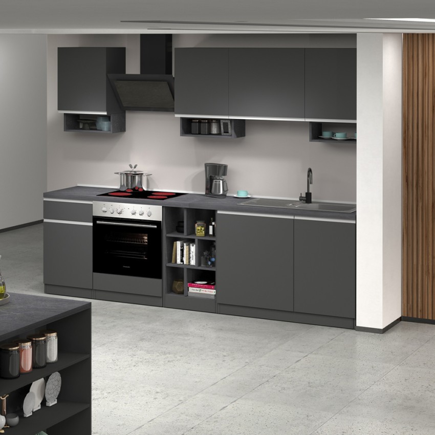 Cozinha Linear Completa 256cm Design Moderno Componível Domina