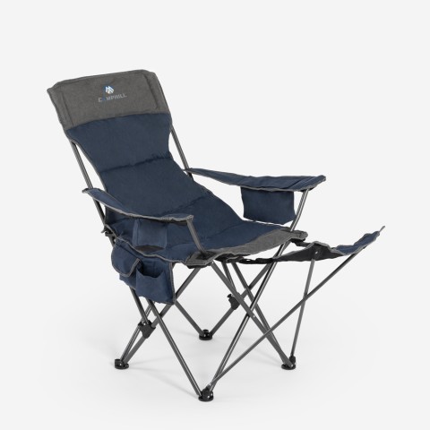 Cadeira dobrável de camping com encosto reclinável e apoio para os pés Trivor. Promoção
